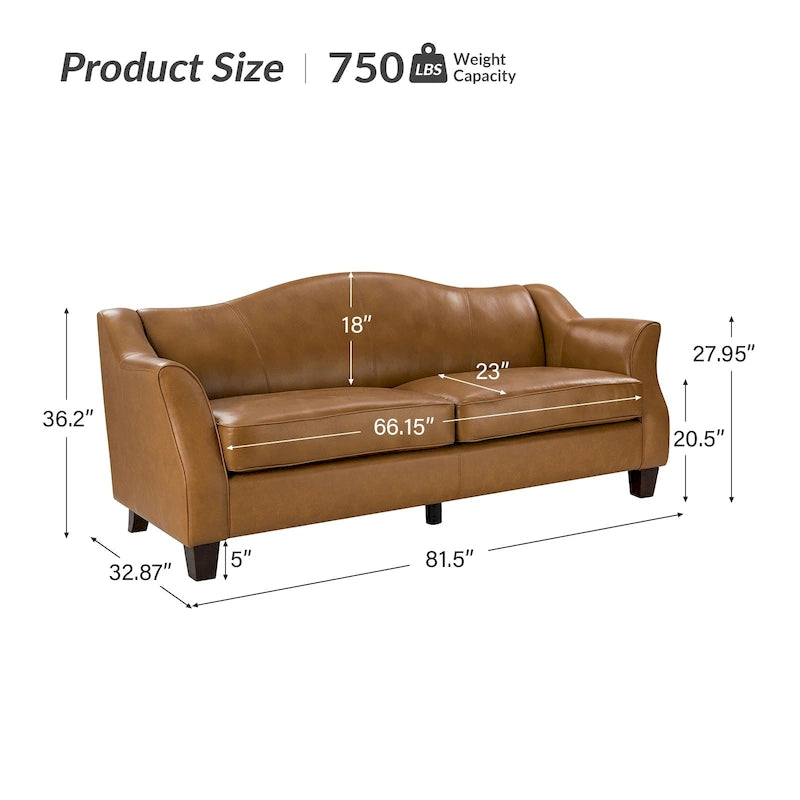 Canapé classique Sandra 81,5 en cuir véritable avec pieds en bois massif par HULALA HOME