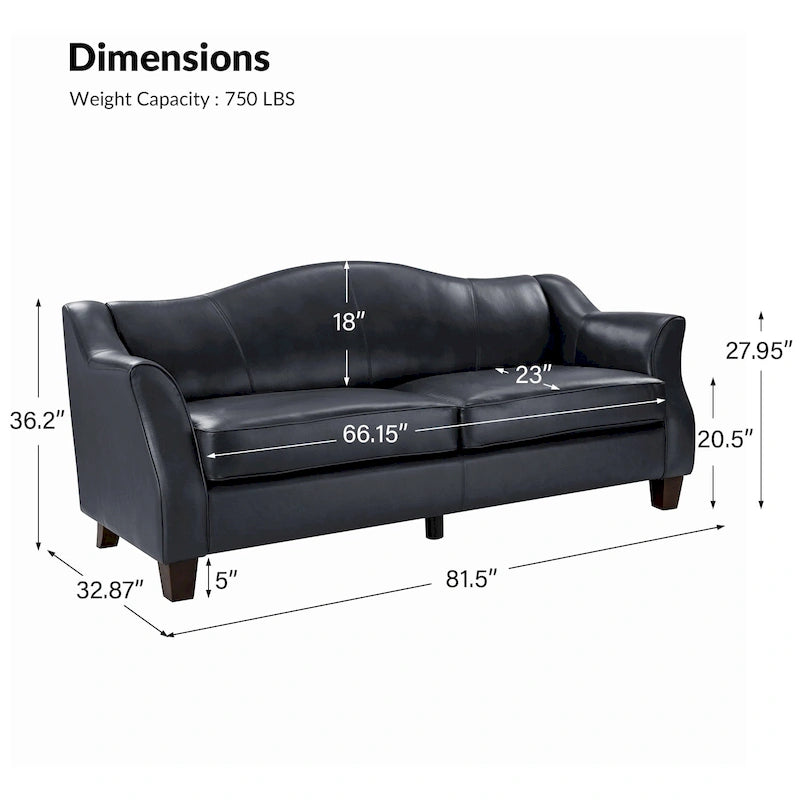 Canapé classique Sandra 81,5 en cuir véritable avec pieds en bois massif par HULALA HOME