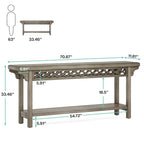 Console longue de style campagnard en bois massif de 70,8 pouces, table basse
