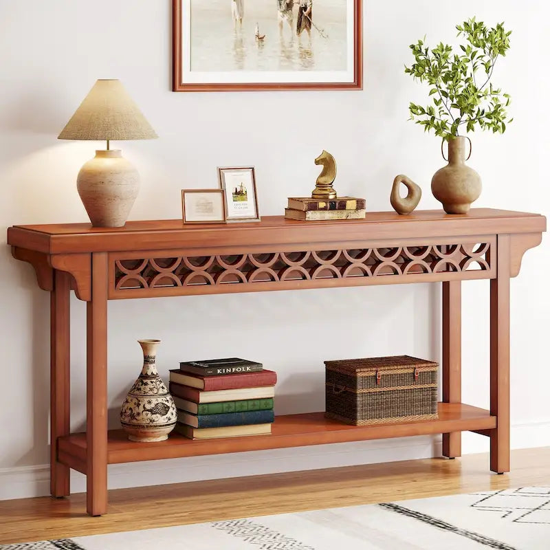 Console longue de style campagnard en bois massif de 70,8 pouces, table basse