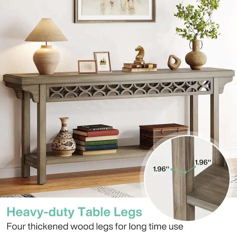 Console longue de style campagnard en bois massif de 70,8 pouces, table basse