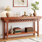 Console longue de style campagnard en bois massif de 70,8 pouces, table basse