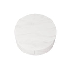 Table basse ronde moderne avec plateau en marbre, piètement en métal et 2 tiroirs