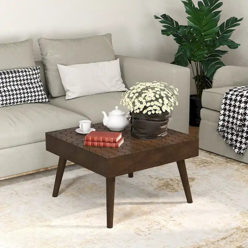 Table basse rustique en bois massif marron, idéale pour le salon