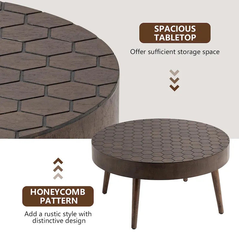 Table basse rustique en bois massif marron, idéale pour le salon