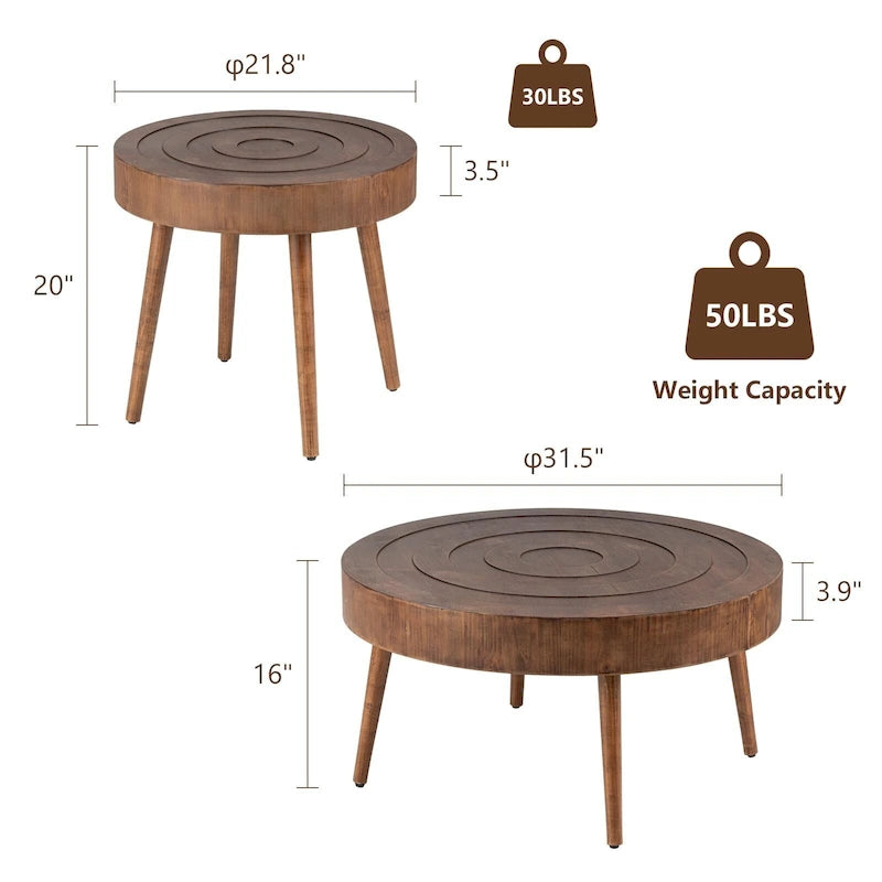 Table basse rustique en bois massif marron, idéale pour le salon