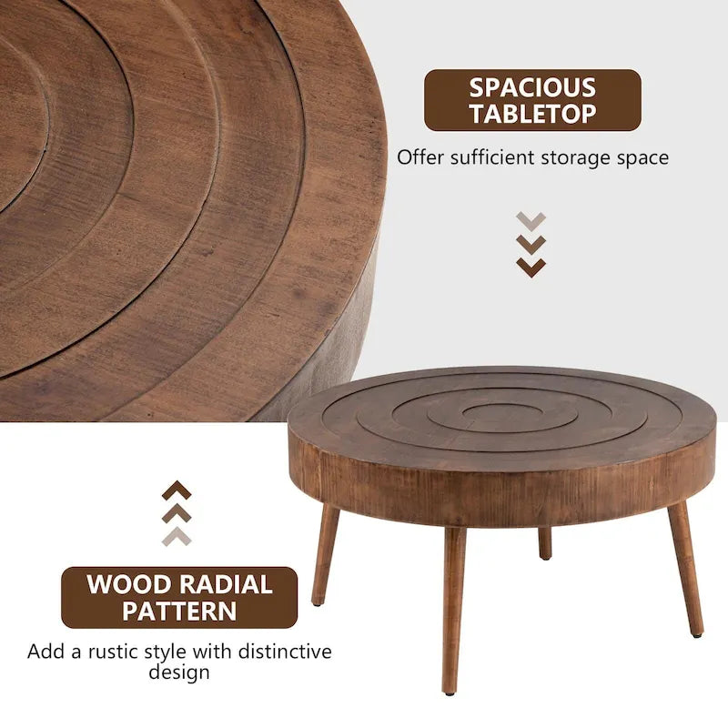 Table basse rustique en bois massif marron, idéale pour le salon