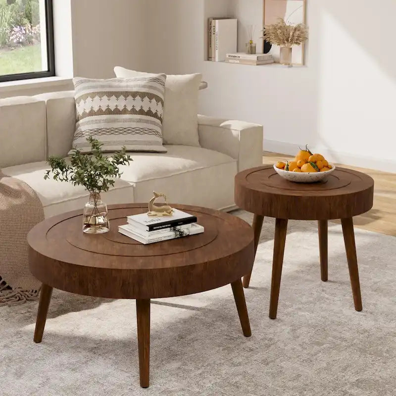 Table basse rustique en bois massif marron, idéale pour le salon