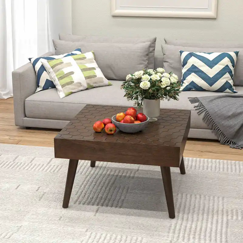 Table basse rustique en bois massif marron, idéale pour le salon