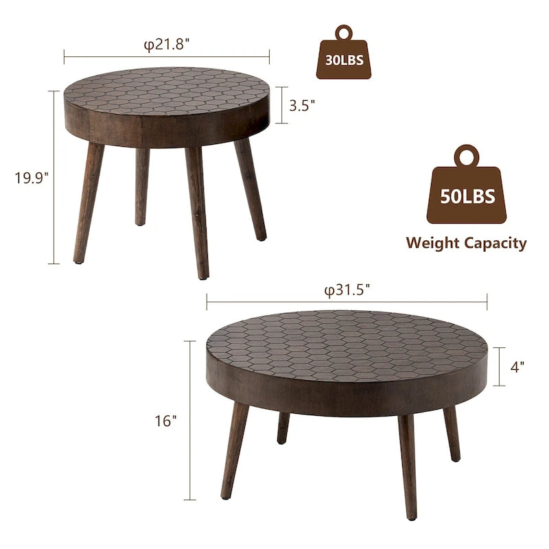 Table basse rustique en bois massif marron, idéale pour le salon