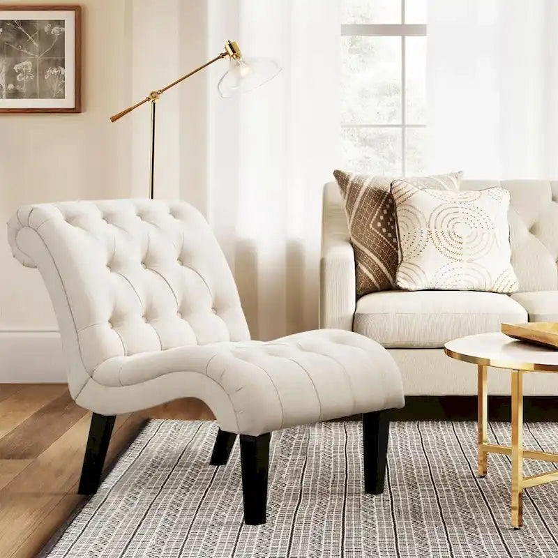 Fauteuil d'appoint Andeworld pour chambre ou salon, fauteuil lounge capitonné avec pieds en bois et revêtement en lin