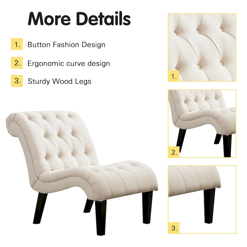 Fauteuil d'appoint Andeworld pour chambre ou salon, fauteuil lounge capitonné avec pieds en bois et revêtement en lin