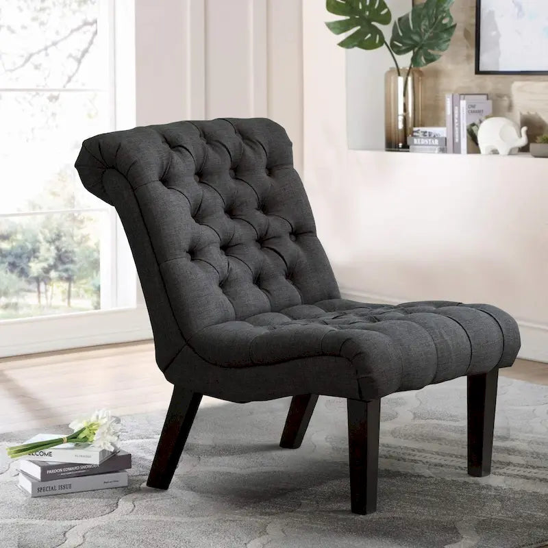 Fauteuil d'appoint Andeworld pour chambre ou salon, fauteuil lounge capitonné avec pieds en bois et revêtement en lin