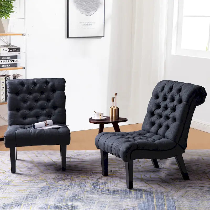 Fauteuil d'appoint Andeworld pour chambre ou salon, fauteuil lounge capitonné avec pieds en bois et revêtement en lin