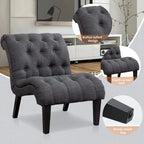 Fauteuil d'appoint Andeworld pour chambre ou salon, fauteuil lounge capitonné avec pieds en bois et revêtement en lin
