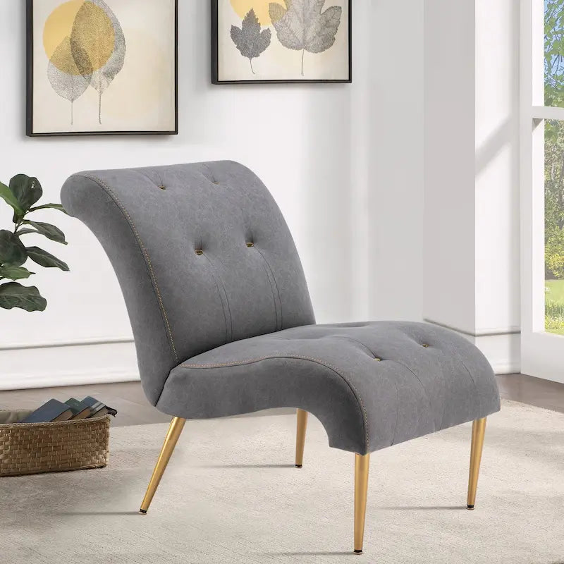 Fauteuil d'appoint Andeworld pour chambre ou salon, fauteuil lounge capitonné avec pieds en bois et revêtement en lin