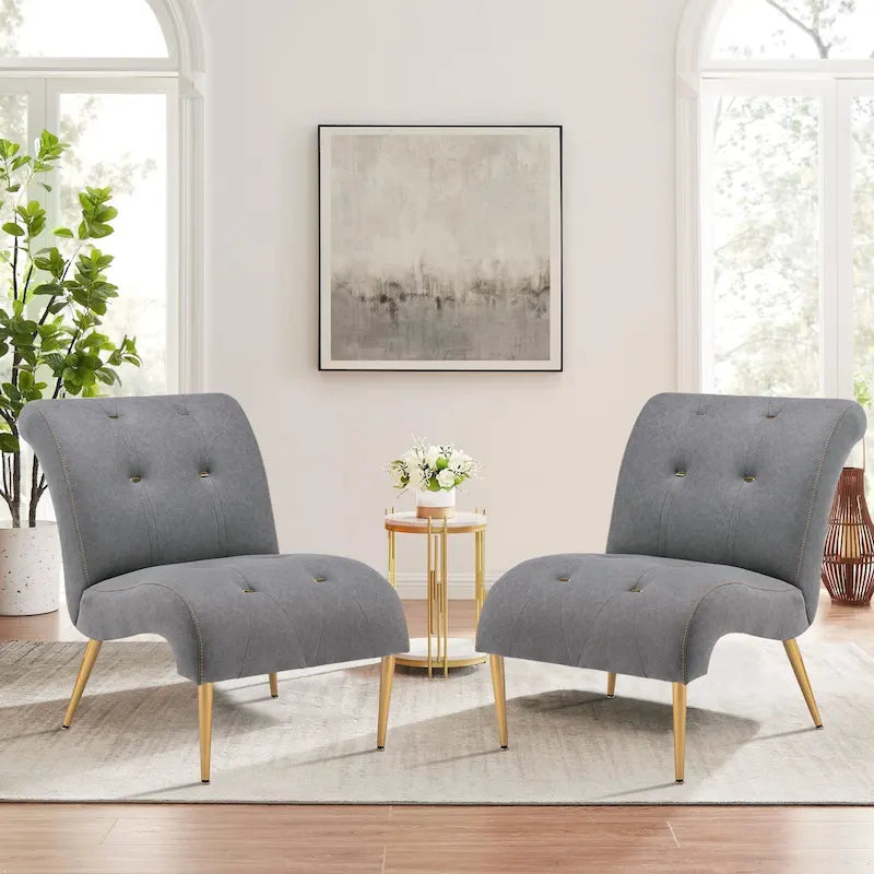 Fauteuil d'appoint Andeworld pour chambre ou salon, fauteuil lounge capitonné avec pieds en bois et revêtement en lin