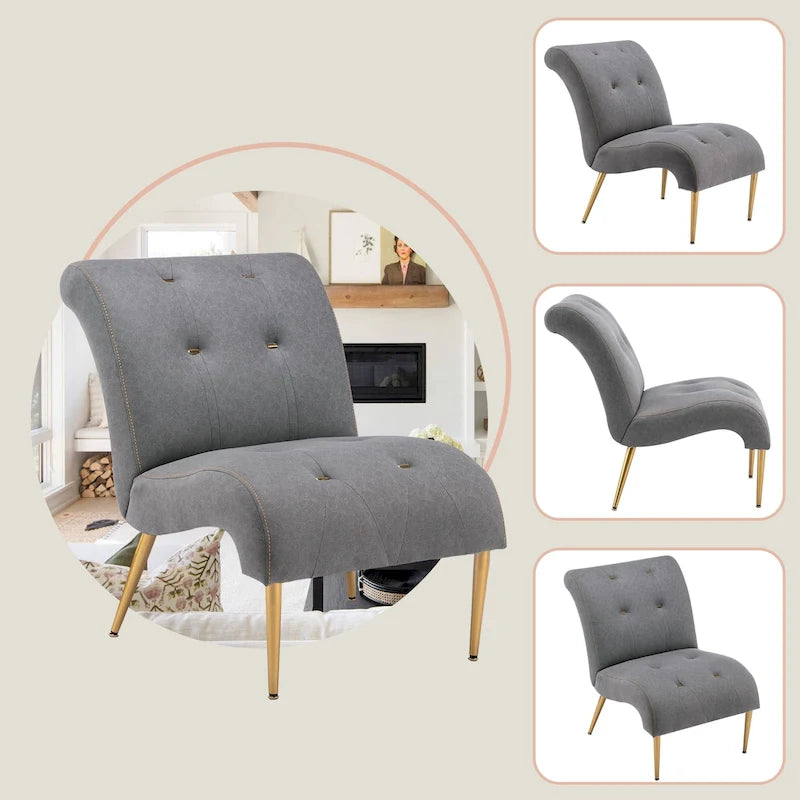 Fauteuil d'appoint Andeworld pour chambre ou salon, fauteuil lounge capitonné avec pieds en bois et revêtement en lin