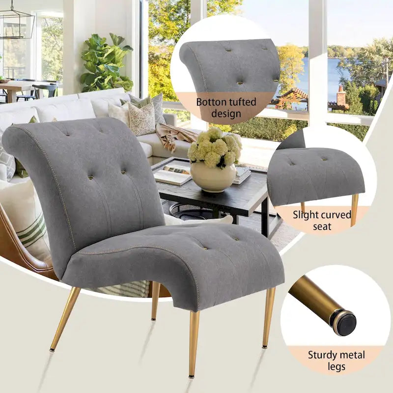 Fauteuil d'appoint Andeworld pour chambre ou salon, fauteuil lounge capitonné avec pieds en bois et revêtement en lin