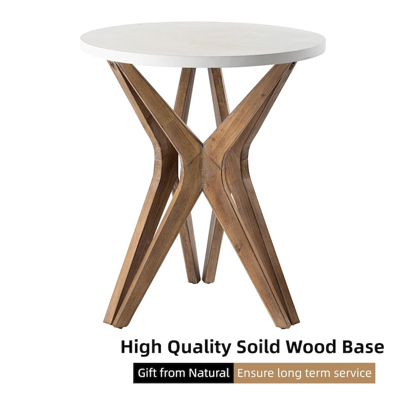 Table d'appoint ronde COZAYH, style ferme moderne, plateau vieilli et piètement assorti. Idéale pour une déco bohème ou une maison de campagne moderne.