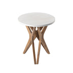 Table d'appoint ronde COZAYH, style ferme moderne, plateau vieilli et piètement assorti. Idéale pour une déco bohème ou une maison de campagne moderne.