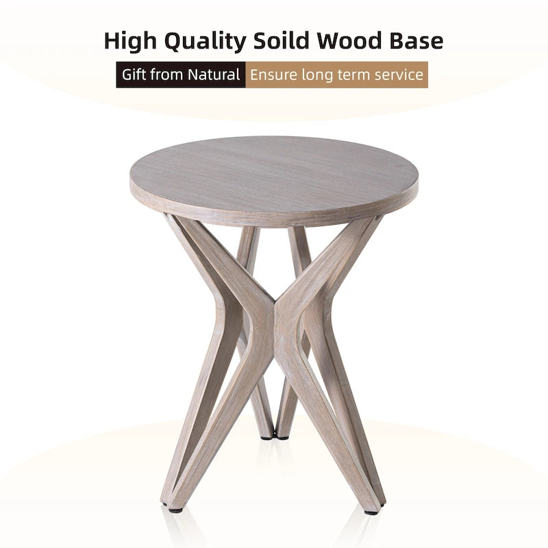 Table d'appoint ronde COZAYH, style ferme moderne, plateau vieilli et piètement assorti. Idéale pour une déco bohème ou une maison de campagne moderne.