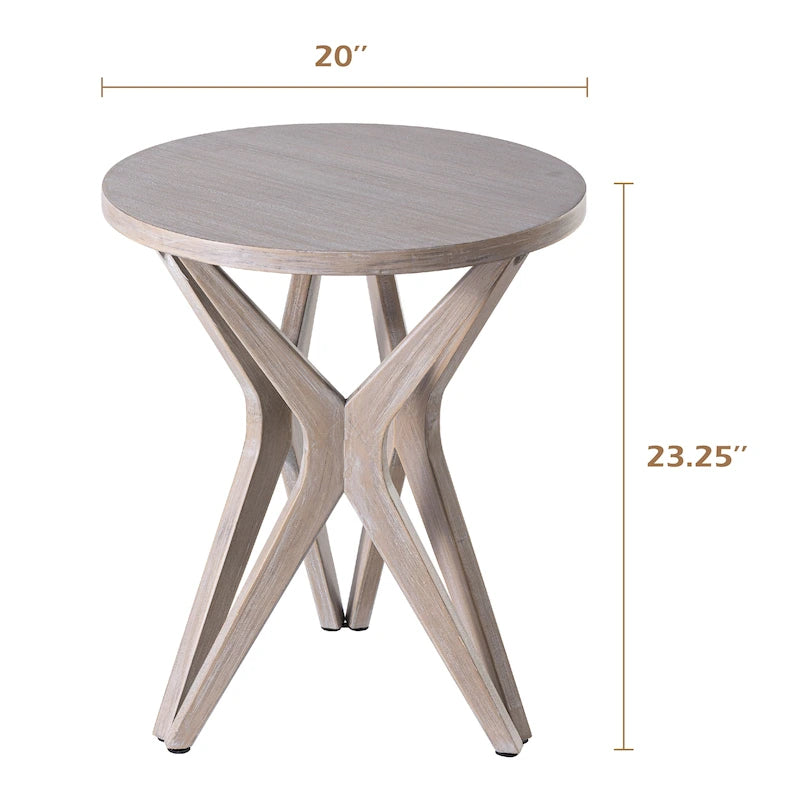 Table d'appoint ronde COZAYH, style ferme moderne, plateau vieilli et piètement assorti. Idéale pour une déco bohème ou une maison de campagne moderne.