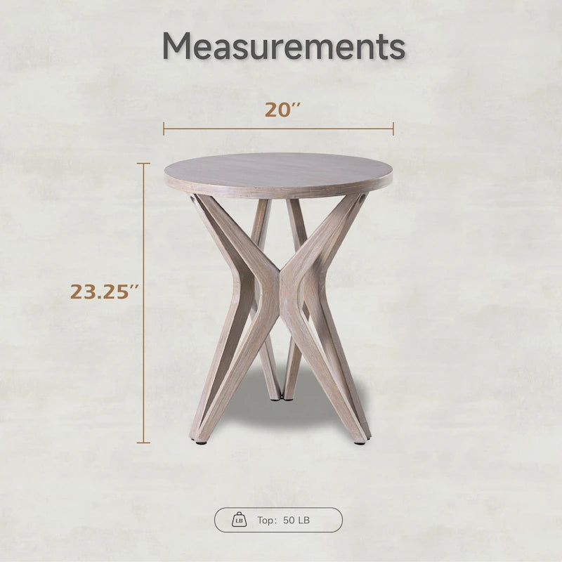 Table d'appoint ronde COZAYH, style ferme moderne, plateau vieilli et piètement assorti. Idéale pour une déco bohème ou une maison de campagne moderne.