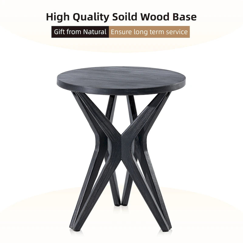 Table d'appoint ronde COZAYH, style ferme moderne, plateau vieilli et piètement assorti. Idéale pour une déco bohème ou une maison de campagne moderne.