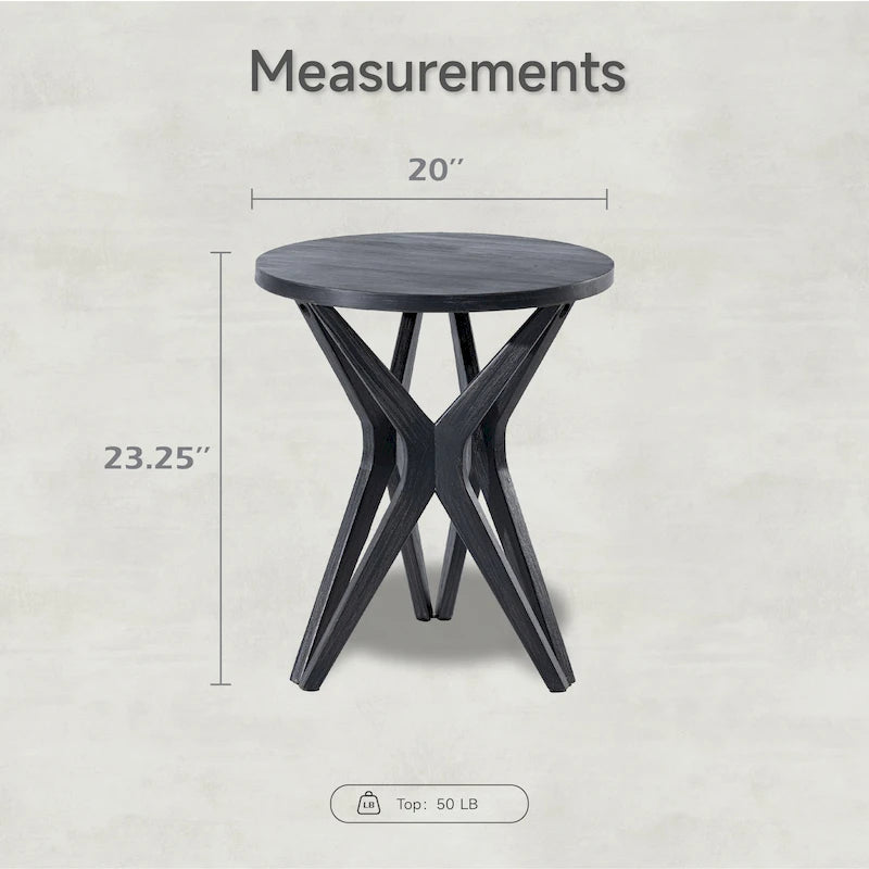 Table d'appoint ronde COZAYH, style ferme moderne, plateau vieilli et piètement assorti. Idéale pour une déco bohème ou une maison de campagne moderne.