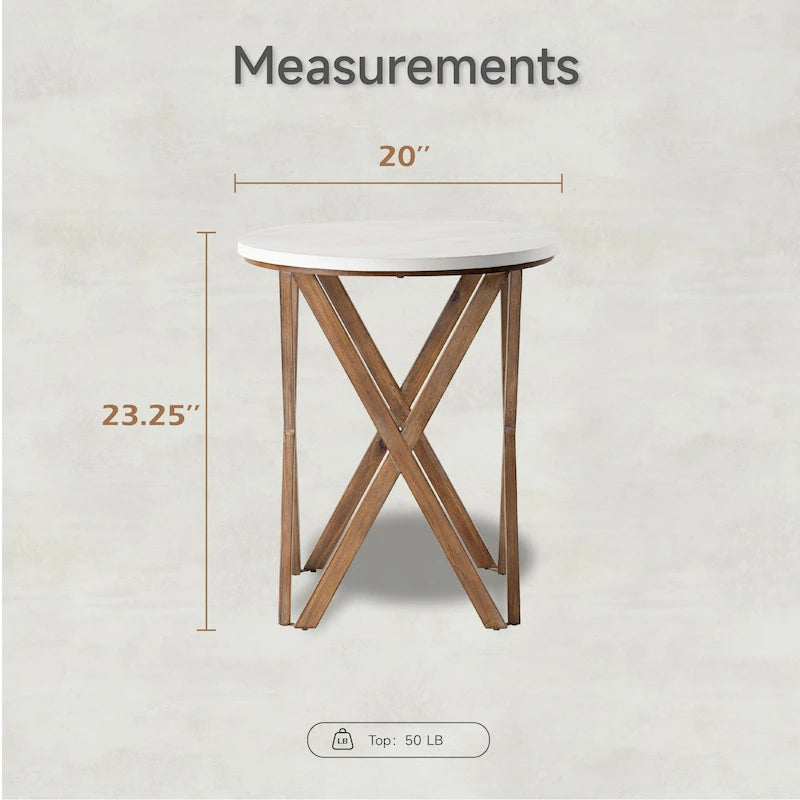 Table d'appoint ronde COZAYH, style ferme moderne, plateau vieilli et piètement assorti. Idéale pour une déco bohème ou une maison de campagne moderne.
