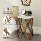 Table d'appoint ronde COZAYH, style ferme moderne, plateau vieilli et piètement assorti. Idéale pour une déco bohème ou une maison de campagne moderne.