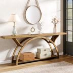 Console allongée et étroite à 2 niveaux avec cadre semi-circulaire pour entrée, table d'appoint grise pour couloir