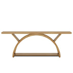 Console allongée et étroite à 2 niveaux avec cadre semi-circulaire pour entrée, table d'appoint grise pour couloir