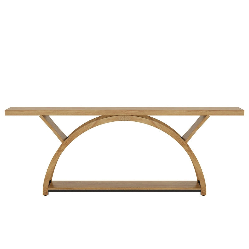 Console allongée et étroite à 2 niveaux avec cadre semi-circulaire pour entrée, table d'appoint grise pour couloir
