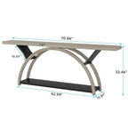 Console allongée et étroite à 2 niveaux avec cadre semi-circulaire pour entrée, table d'appoint grise pour couloir