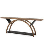 Console allongée et étroite à 2 niveaux avec cadre semi-circulaire pour entrée, table d'appoint grise pour couloir