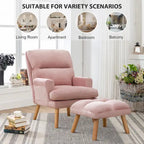 Fauteuil de salon décontracté en tissu souple avec dossier et pieds réglables, tabouret