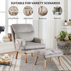 Fauteuil de salon décontracté en tissu souple avec dossier et pieds réglables, tabouret