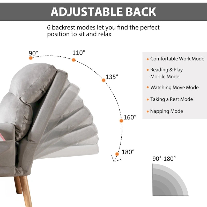 Fauteuil de salon décontracté en tissu souple avec dossier et pieds réglables, tabouret