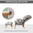 Fauteuil de salon décontracté en tissu souple avec dossier et pieds réglables, tabouret