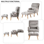 Fauteuil de salon décontracté en tissu souple avec dossier et pieds réglables, tabouret
