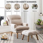 Fauteuil de salon décontracté en tissu souple avec dossier et pieds réglables, tabouret