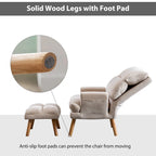 Fauteuil de salon décontracté en tissu souple avec dossier et pieds réglables, tabouret