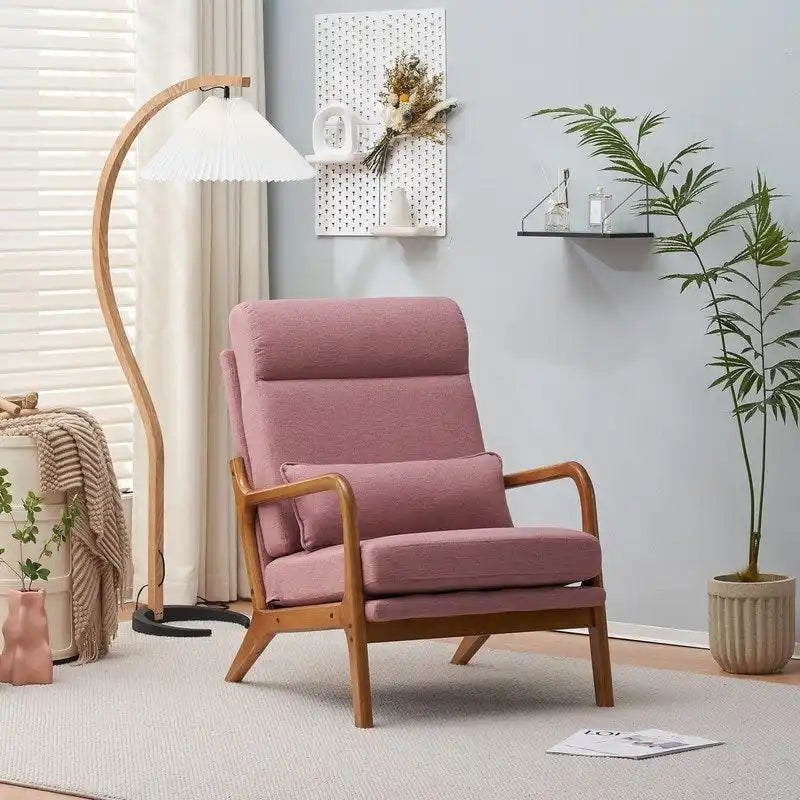 Fauteuil de loisirs avec dossier haut en bois massif et accoudoirs, fauteuil d'appoint