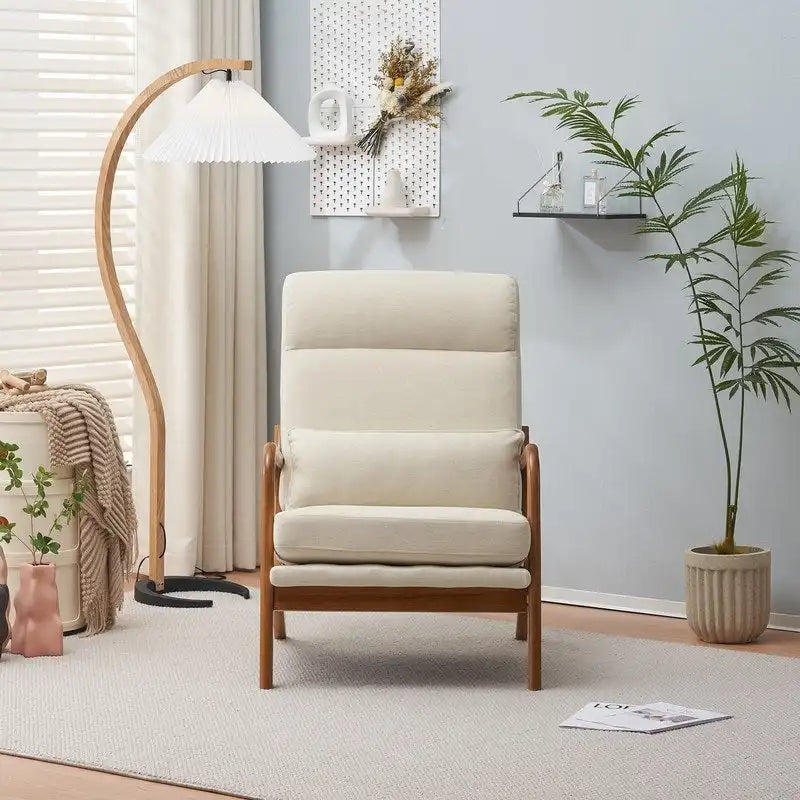 Fauteuil de loisirs avec dossier haut en bois massif et accoudoirs, fauteuil d'appoint