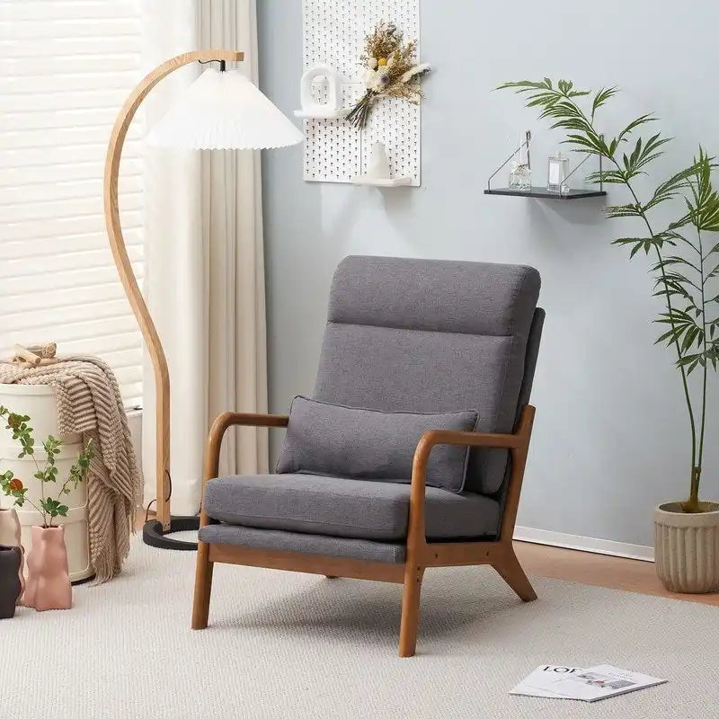 Fauteuil de loisirs avec dossier haut en bois massif et accoudoirs, fauteuil d'appoint