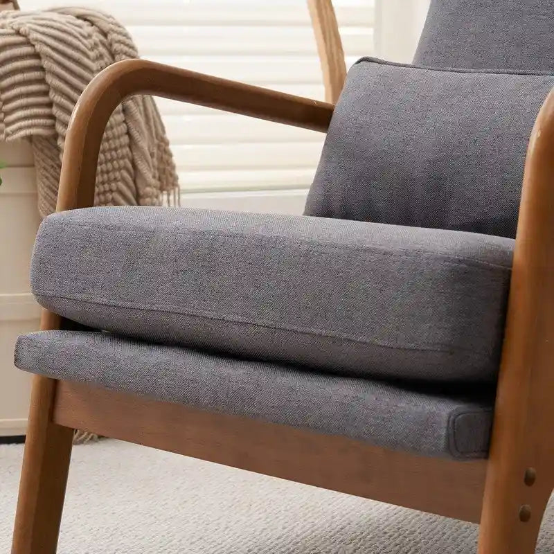 Fauteuil de loisirs avec dossier haut en bois massif et accoudoirs, fauteuil d'appoint