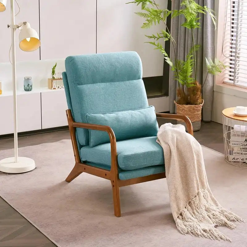 Fauteuil de loisirs avec dossier haut en bois massif et accoudoirs, fauteuil d'appoint