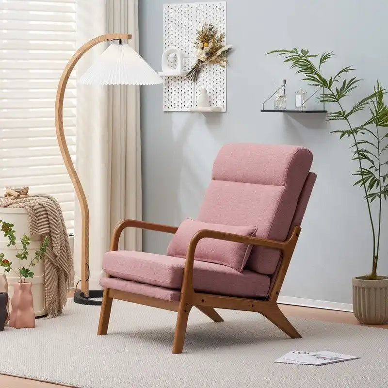 Fauteuil de loisirs avec dossier haut en bois massif et accoudoirs, fauteuil d'appoint